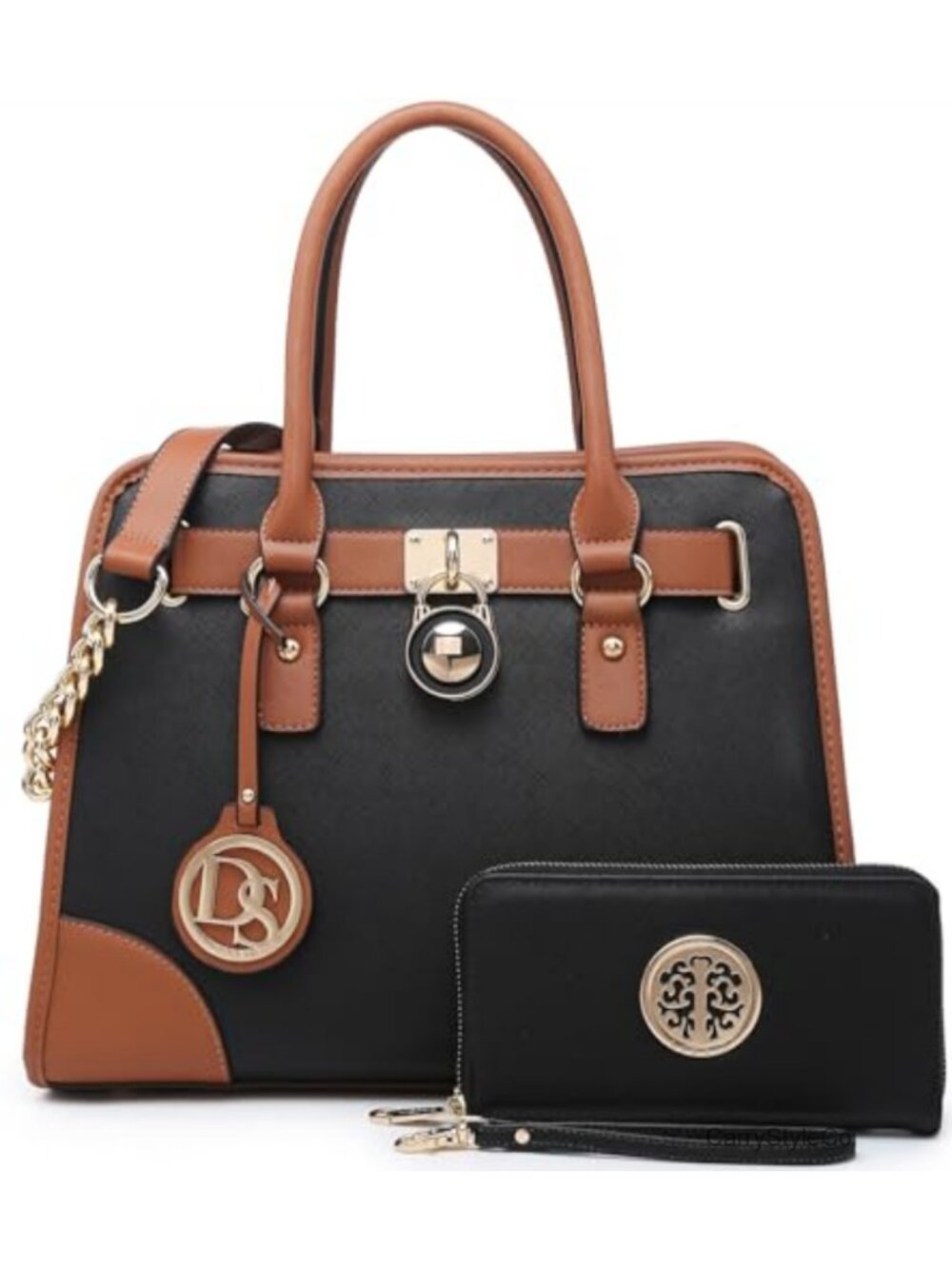 Vegan Leather Satchel Handbag Set Top Handle Purse Work Bag 2pc